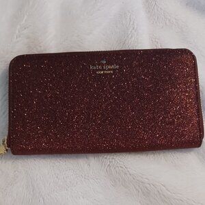 Kate Spade Glitter Continental Wallet Shimmer Full Zip Wallet Purple/Maroon